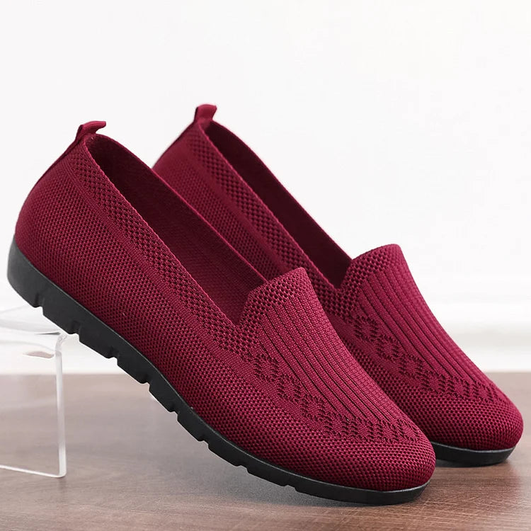 Mocassins en tricot de couleur unie pour femmes, chaussures légères antidérapantes et plates