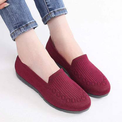 Mocassins en tricot de couleur unie pour femmes, chaussures légères antidérapantes et plates