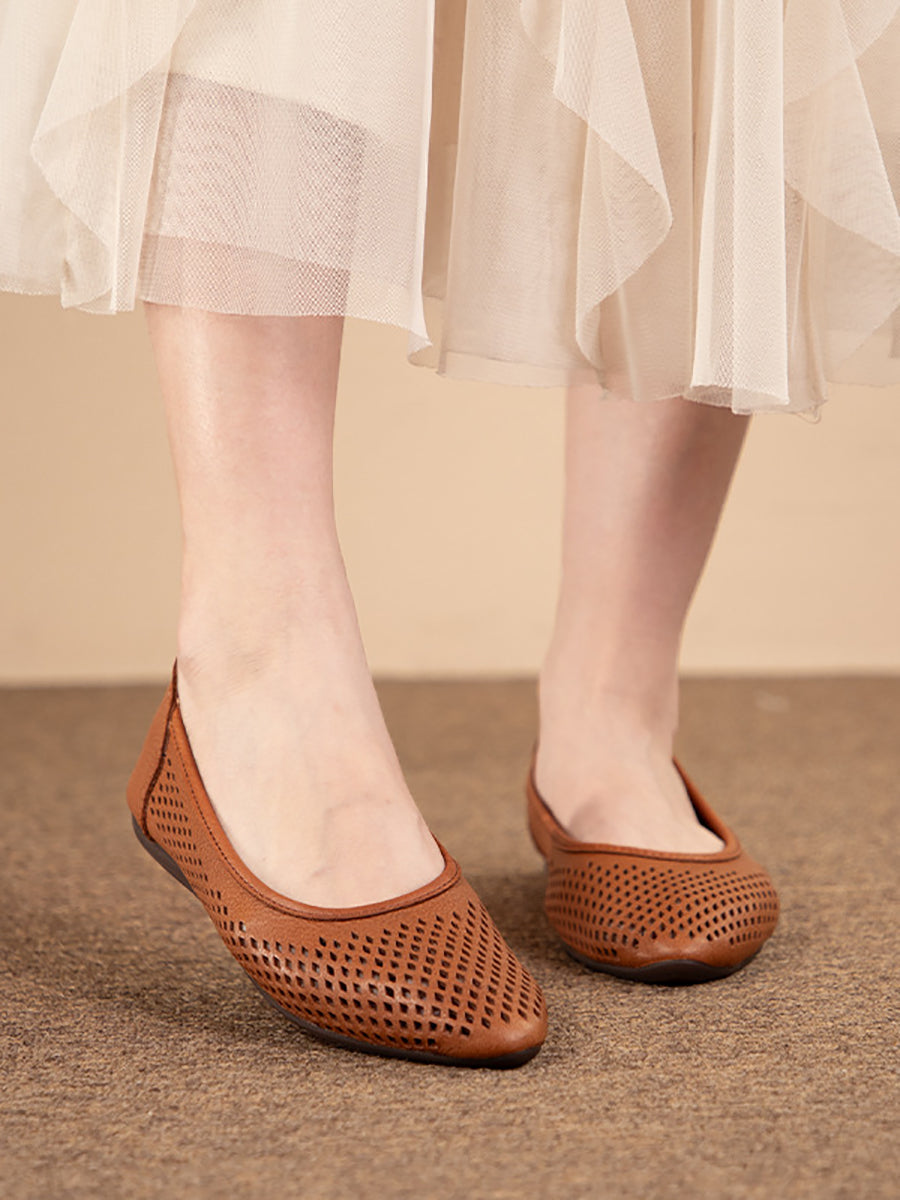 Sandales plates à découpes en cuir souple Vintage pour femmes