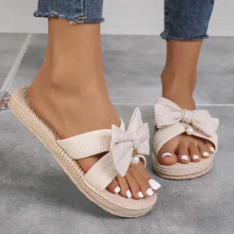 Nouvelle tendance estivale Sandales à talons compensés avec nœud et détail du nœud