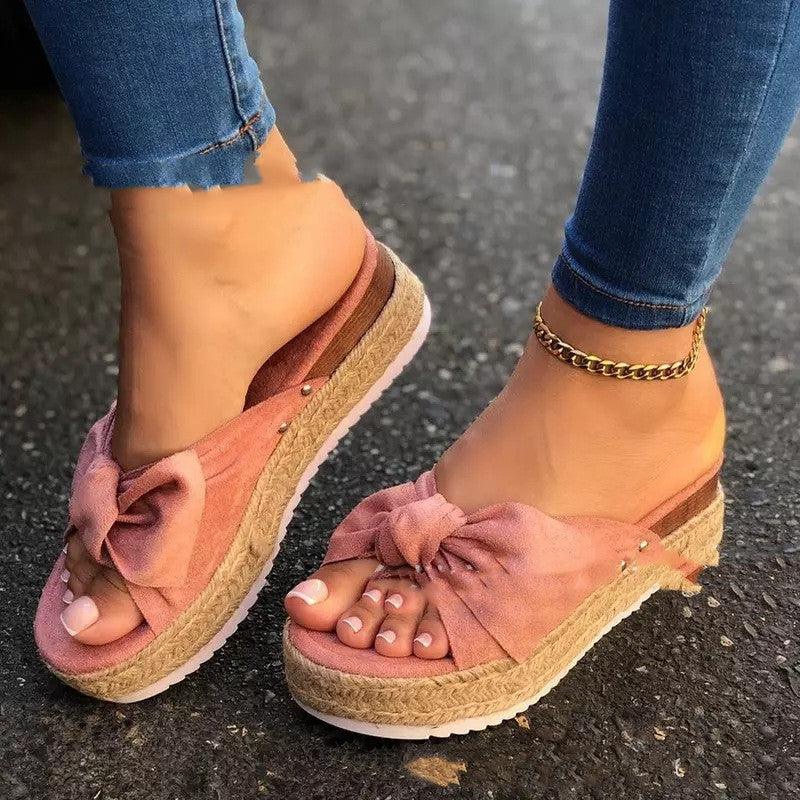 New Hemp Rope Platform Bow Casual Sandals | Stylish and Comfortable Sandals for Everyday Wear - Trendha