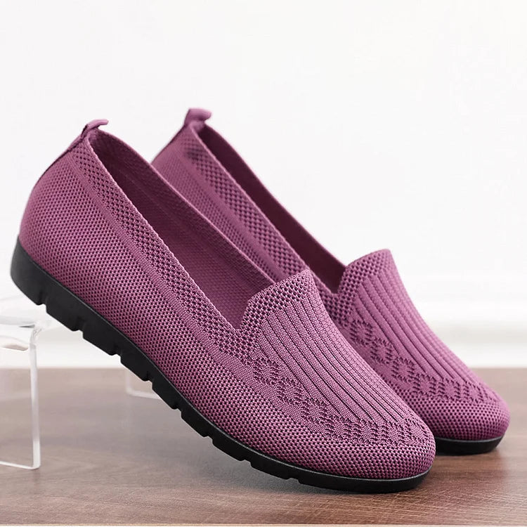 Mocassins en tricot de couleur unie pour femmes, chaussures légères antidérapantes et plates