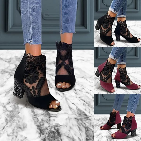 Luxe Black Ankle High Heels with Lace