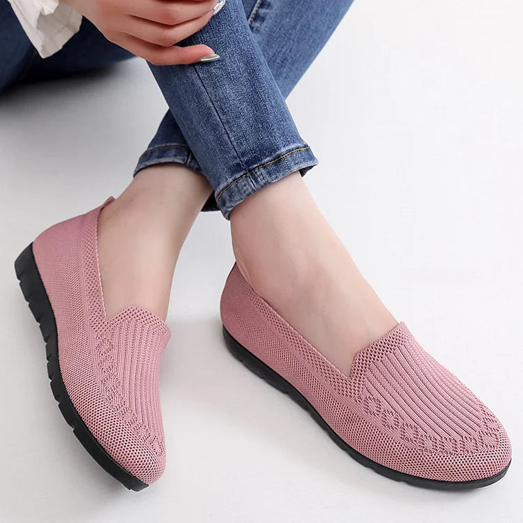 Mocassins en tricot de couleur unie pour femmes, chaussures légères antidérapantes et plates