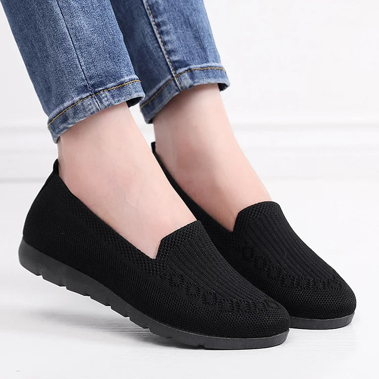 Mocassins en tricot de couleur unie pour femmes, chaussures légères antidérapantes et plates