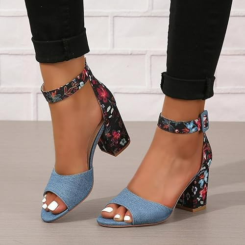 Sandales peep toes à imprimé floral pour femmes