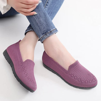 Mocassins en tricot de couleur unie pour femmes, chaussures légères antidérapantes et plates