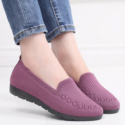 Mocassins en tricot de couleur unie pour femmes, chaussures légères antidérapantes et plates