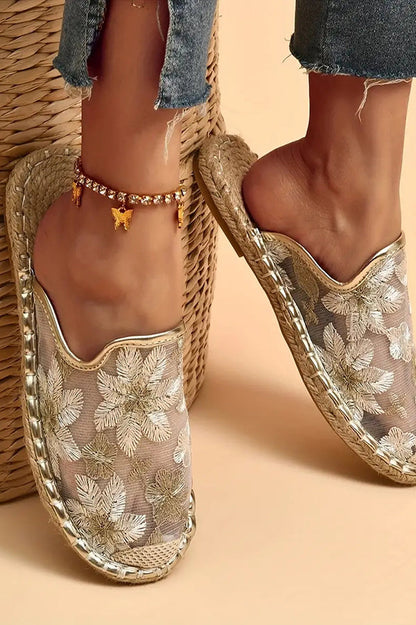 Slip-Ons d'été à semelle plate pour femmes avec fleurs en dentelle respirantes