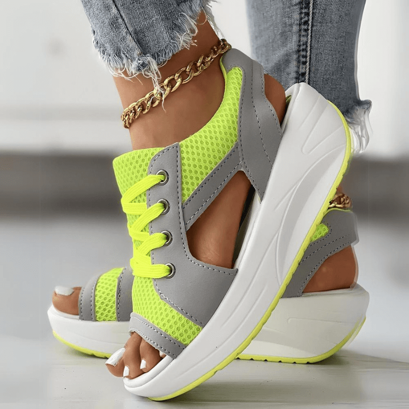 Summer Contrast Paneled Cutout Lace-up Muffin Sandals