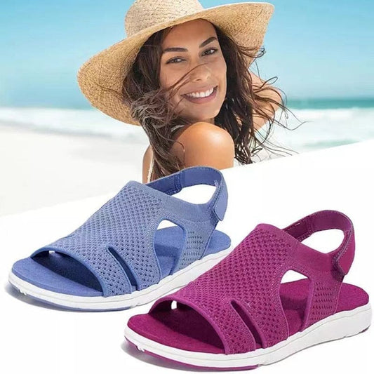 Sandales à bout ouvert pour femmes avec dessus en maille