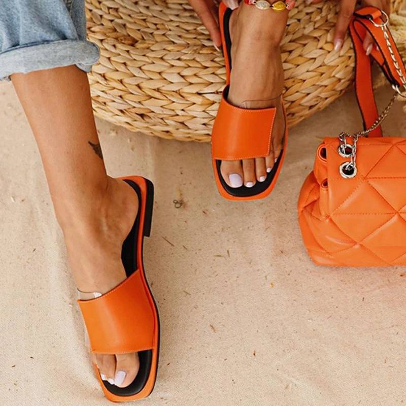 Women Slippers Summer Woman Transparent Patchwork Flats