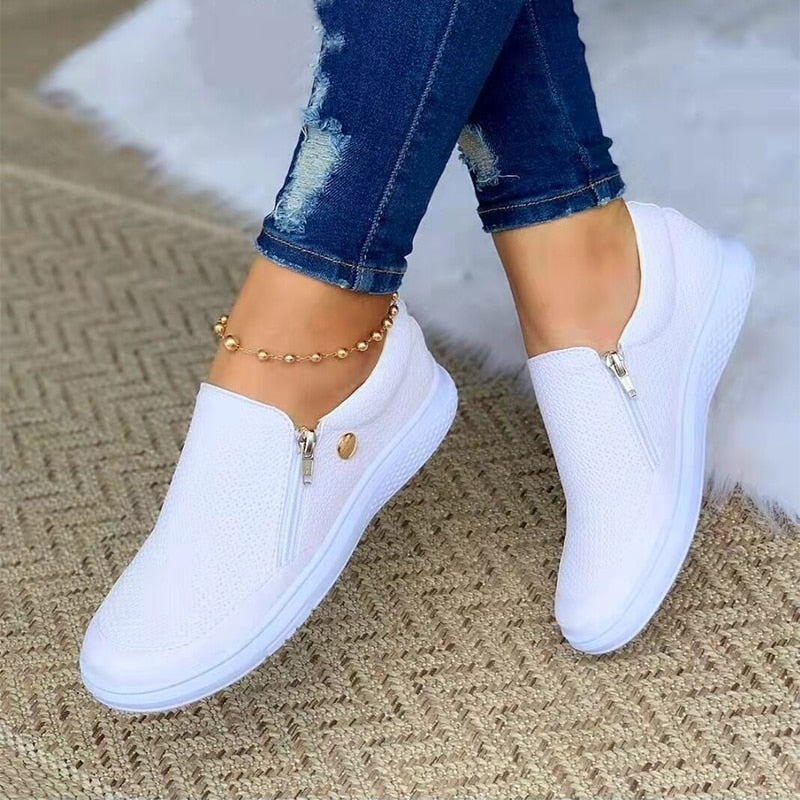 Femmes Slip On Flat Trainers Sneakers Comfy