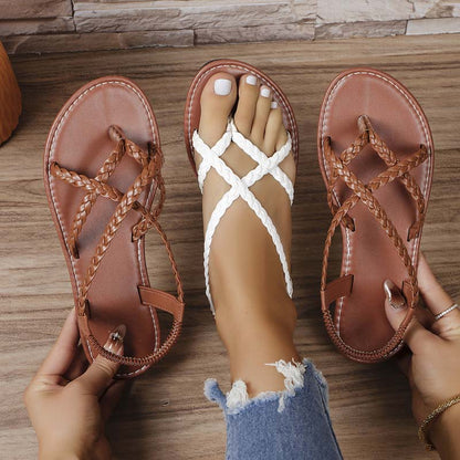 Sandales plates tressées pour femmes