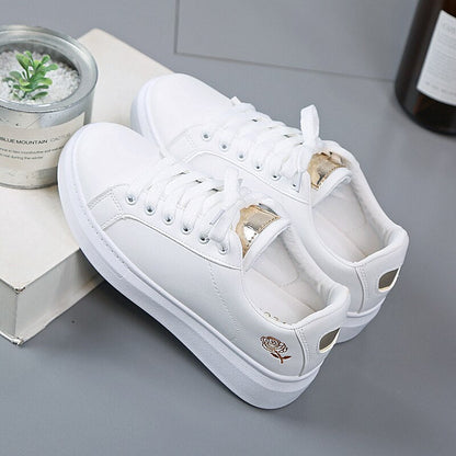 White Low Top Shoes Rose Embroidery