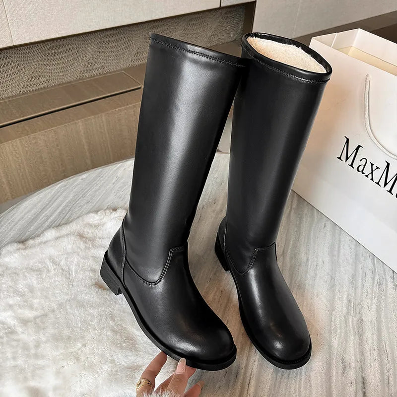 Bottes de neige en cuir véritable jusqu'au genou