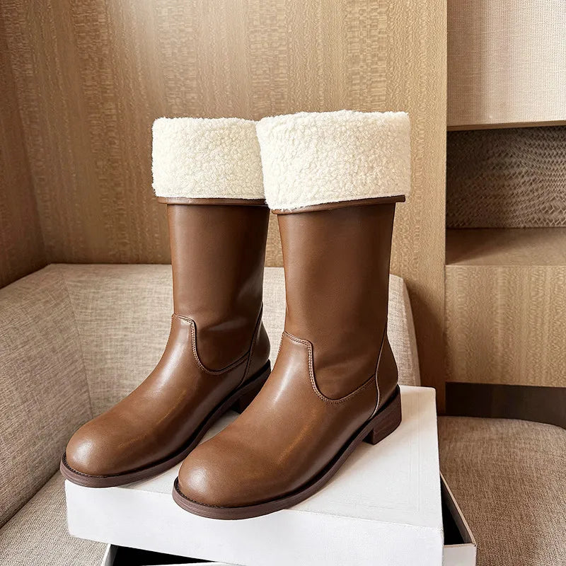 Bottes de neige en cuir véritable jusqu'au genou