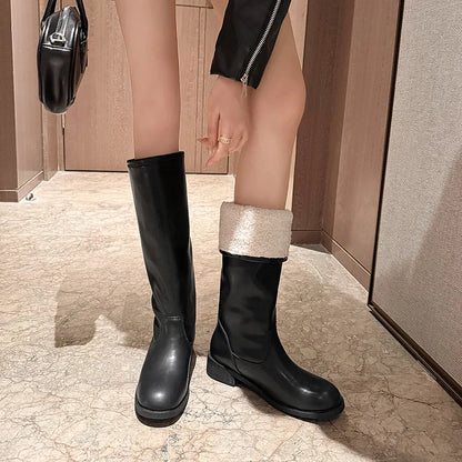 Bottes de neige en cuir véritable jusqu'au genou