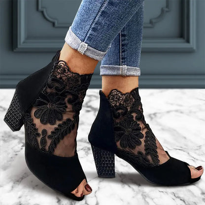 Luxe Black Ankle High Heels with Lace