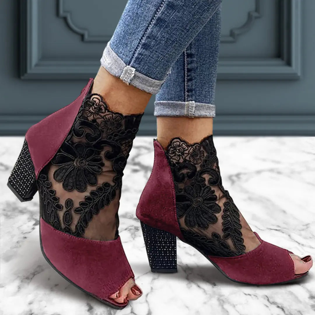 Luxe Black Ankle High Heels with Lace