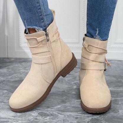 Vintage Faux Suede Women's Zipper Non Slip Flat Ankle Boots GOMINGLO