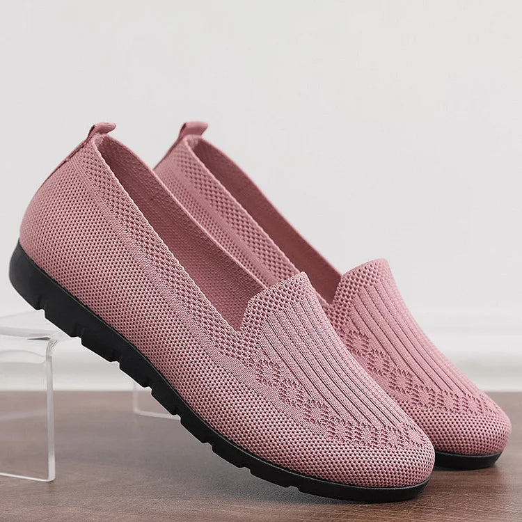 Mocassins en tricot de couleur unie pour femmes, chaussures légères antidérapantes et plates