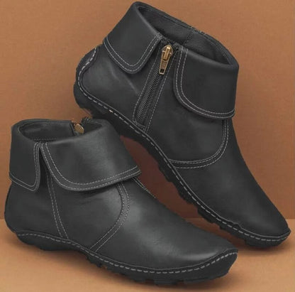 Bottes plates en cuir rétro pour femmes