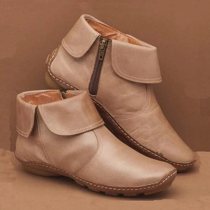 Bottes plates en cuir rétro pour femmes