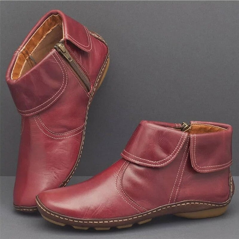 Bottes plates en cuir rétro pour femmes