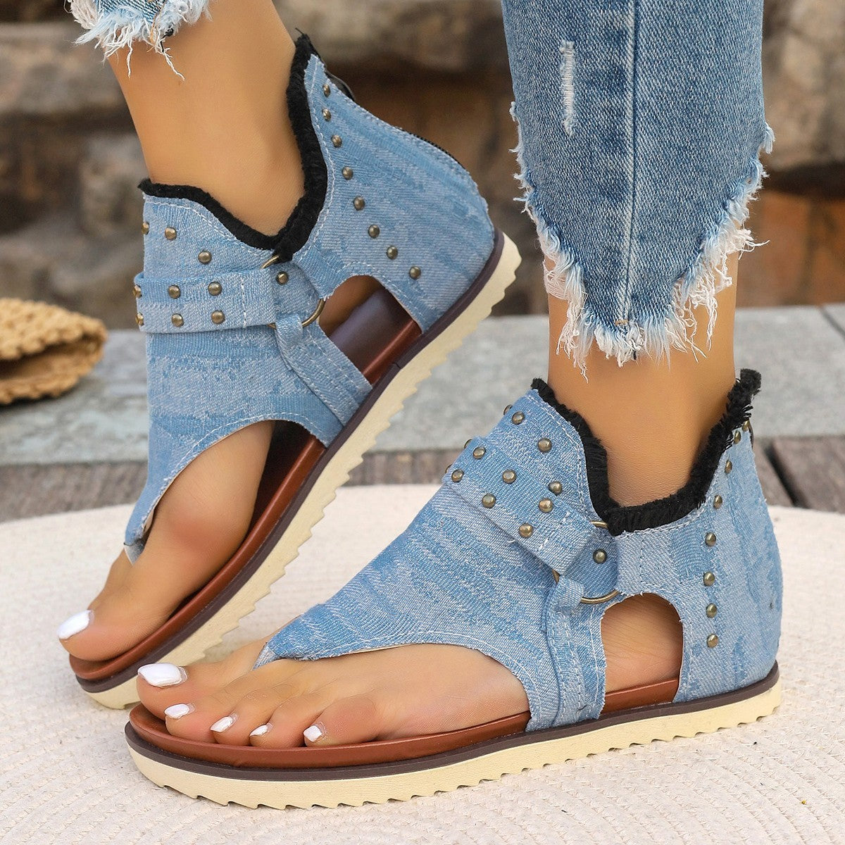 Sandales plates en denim pour femmes