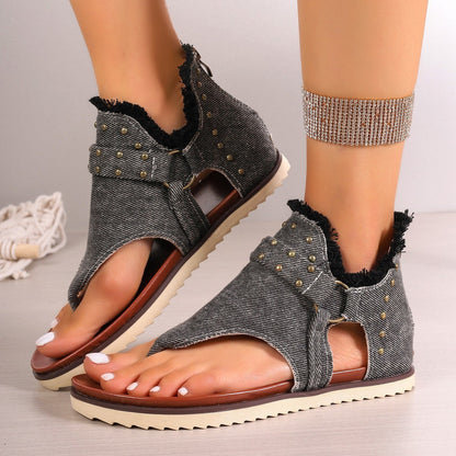 Sandales plates en denim pour femmes