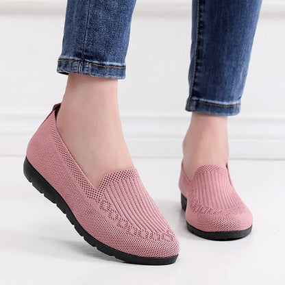 Mocassins en tricot de couleur unie pour femmes, chaussures légères antidérapantes et plates