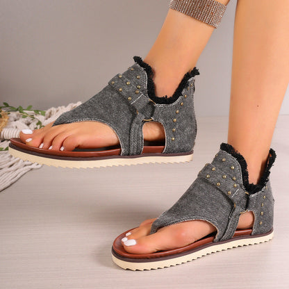 Sandales plates en denim pour femmes