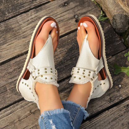 Sandales plates en denim pour femmes