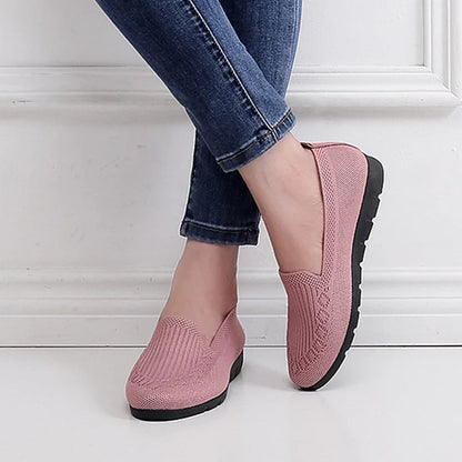 Mocassins en tricot de couleur unie pour femmes, chaussures légères antidérapantes et plates