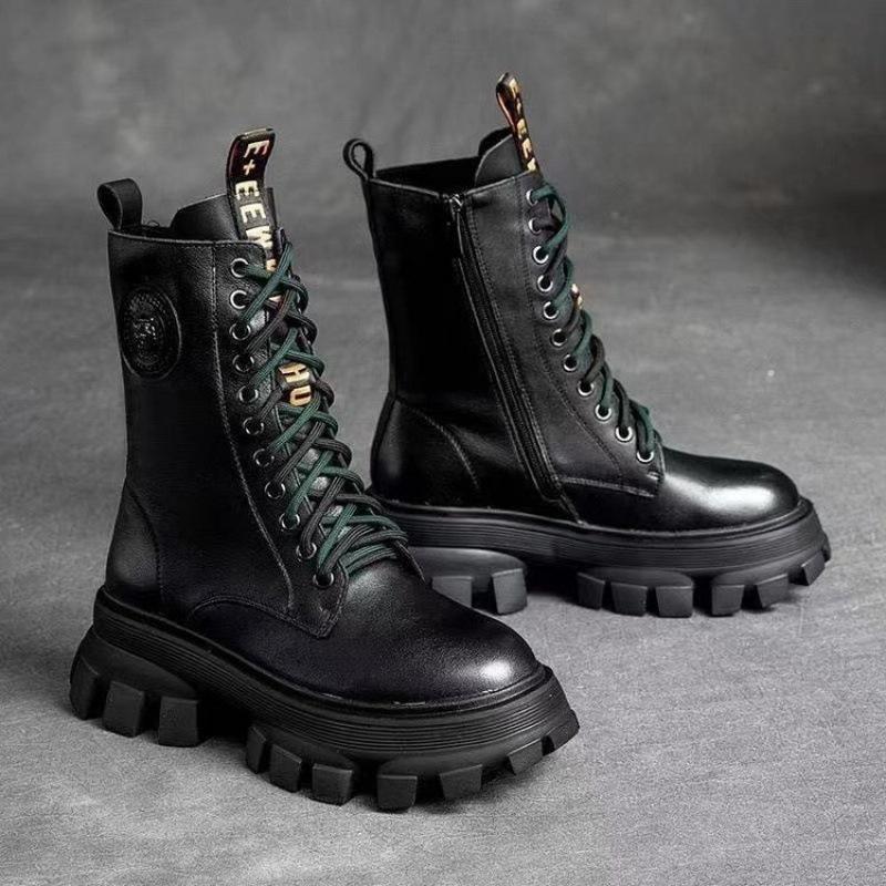 Bottes à plateforme en cuir chaud fabriquées à la main