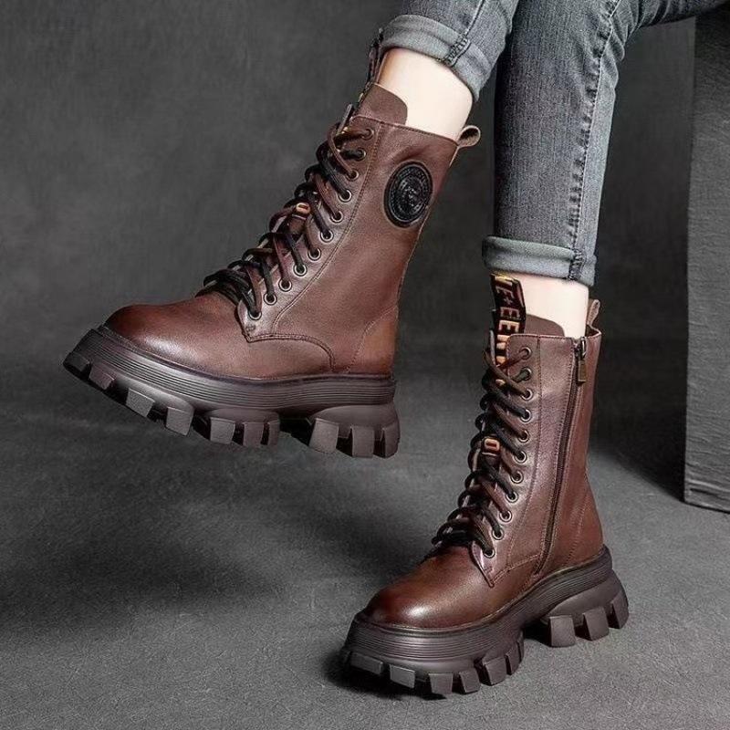 Bottes à plateforme en cuir chaud fabriquées à la main