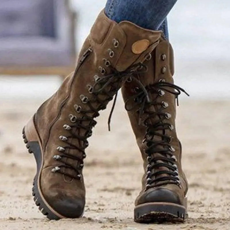 Lace-Up Combat Boot Winter Cowboy Western Boots Women-6