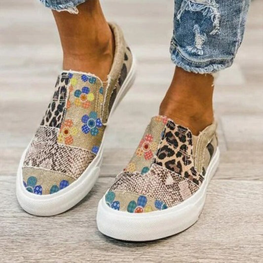 Chaussures plates en toile pour femmes, confortables et patchwork