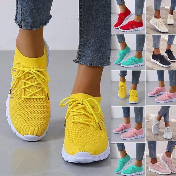 Baskets de course en maille pour femmes, couleur unie, respirant en Baskets de marche basses