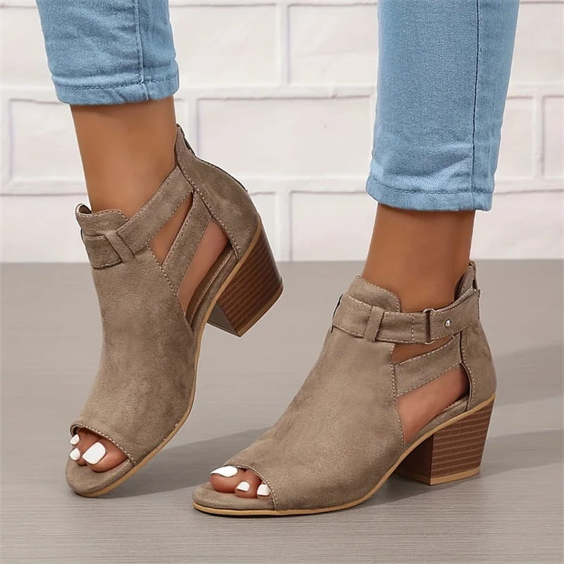 Peep Toe Chunky Heeled Boots