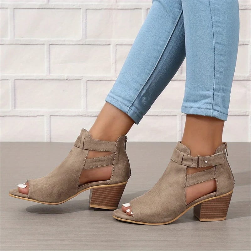 Peep Toe Chunky Heeled Boots