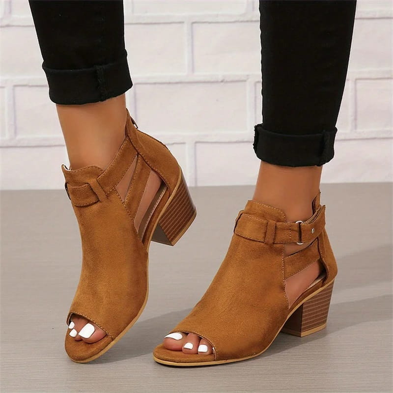 Peep Toe Chunky Heeled Boots