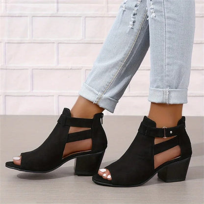 Peep Toe Chunky Heeled Boots