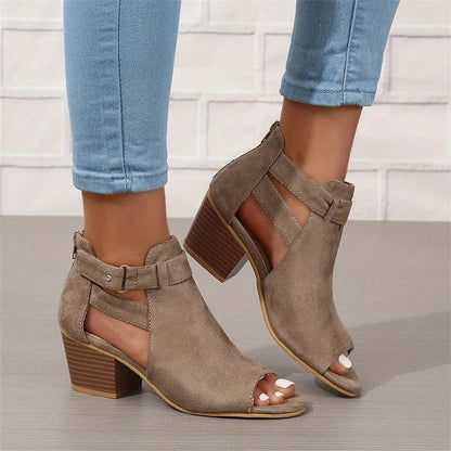 Peep Toe Chunky Heeled Boots