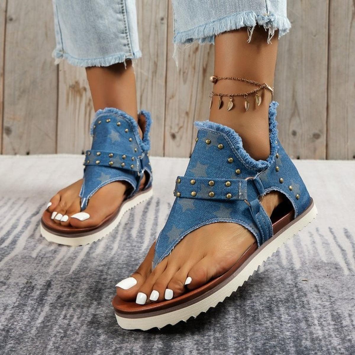 Studded Raw Hem Flat Sandals - SHANKARA CHÉRIE